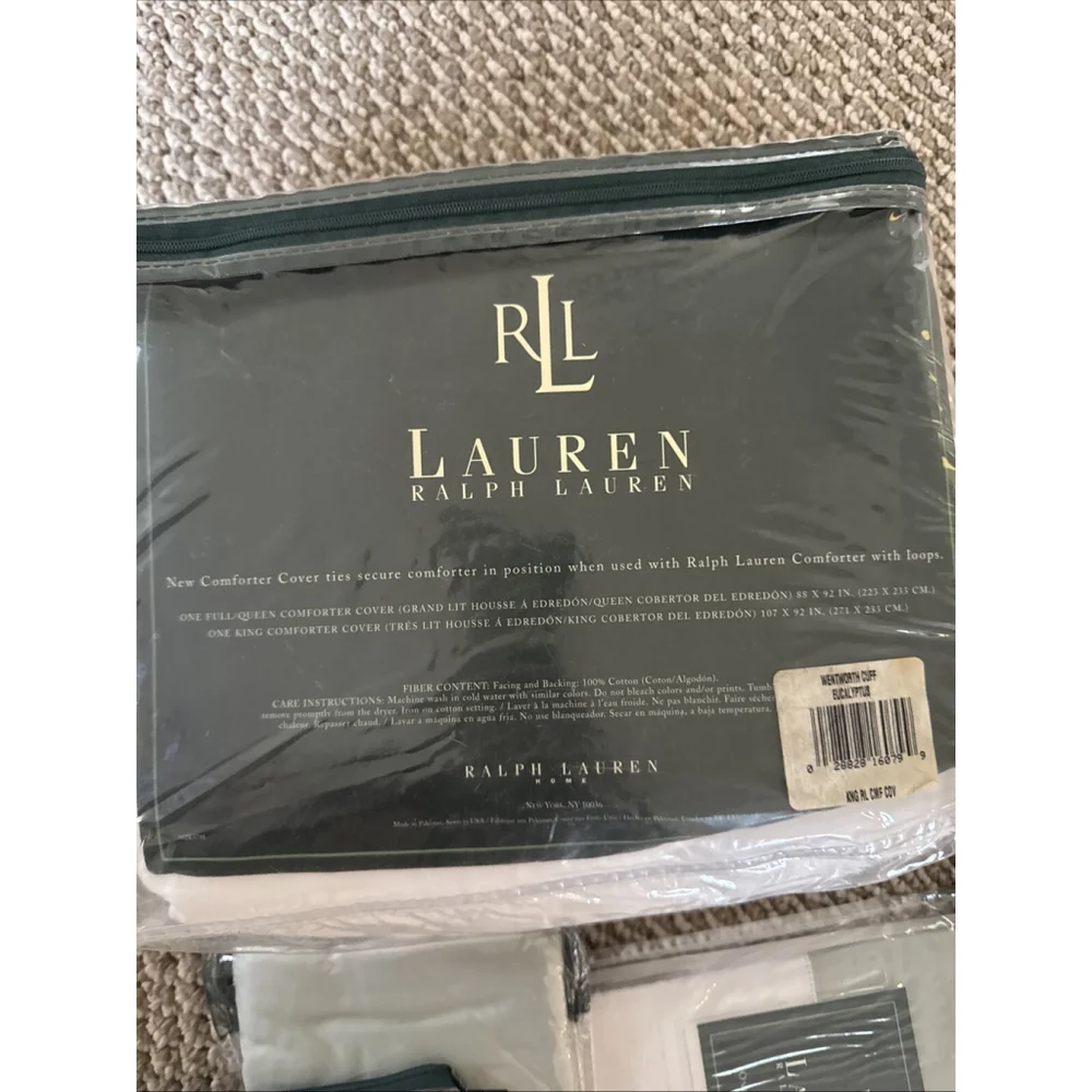 New Vtg RALPH LAUREN WENTWORTH CUFF EUCALYPTUS King Duvet & 3 STD Pillow Shams